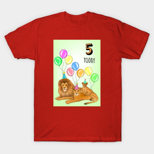 LION FAMILY 5TH BIRTHDAY T-Shirt by Poppy and Mabel